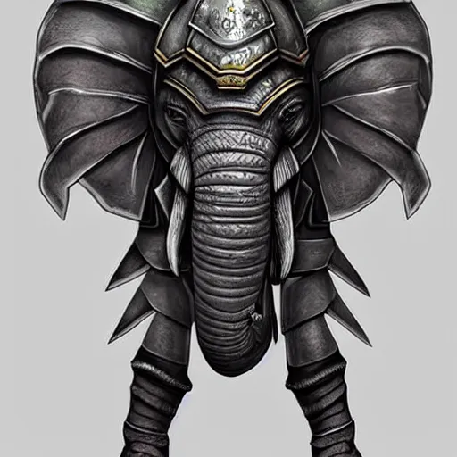 Prompt: elephantine armored knight with elephant face, fantasy illustration