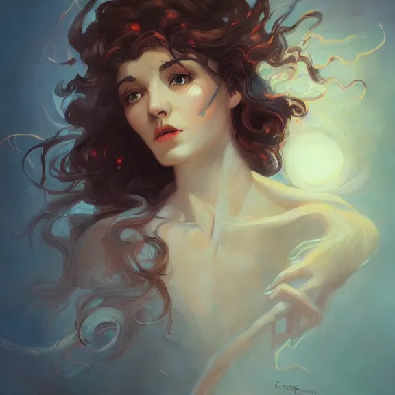 Image similar to a highly detailed portrait in the style of charles dana gibson and in the style of peter mohrbacher. glowing strands of magical power.