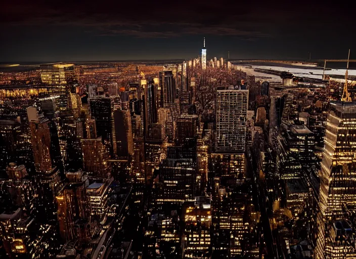 Image similar to film still of the moon breaking into pieces over manhatten in the new disaster movie, 8 k, night time