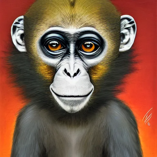 Image similar to a surrealist monkey