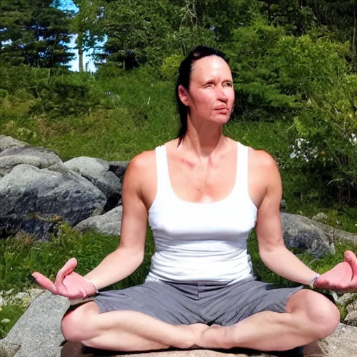 Prompt: martine ouellet at a meditation retreat