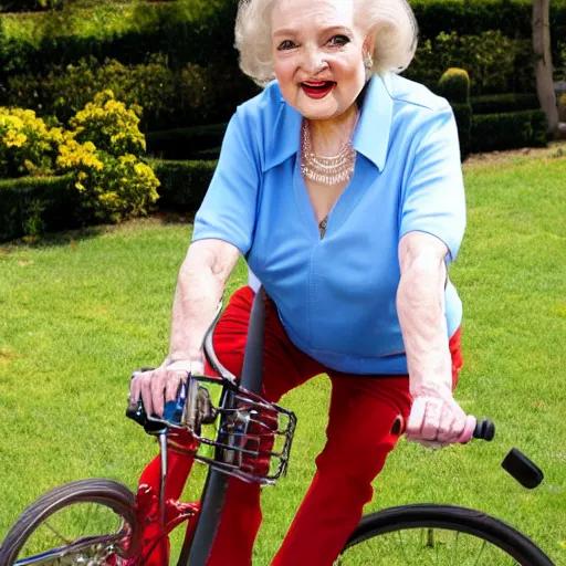 Image similar to betty white riding a unicycle