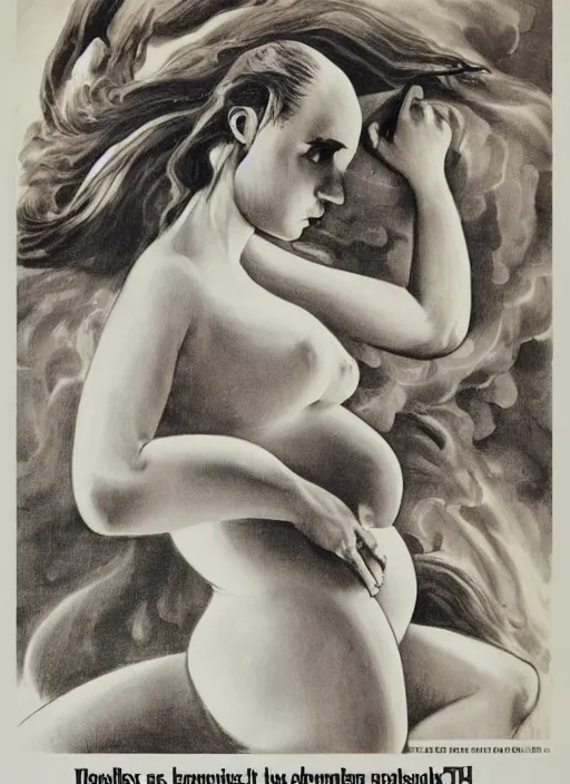 Prompt: a detailed and complex, highly detailed, concept art, anti - pregnancy, soviet propaganda poster depicting a pregnant woman