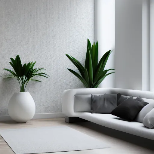 Image similar to white zen clean modern minimalist yoga room with cute plants by peter tarka in an ivory room well contoured smooth fair walls, up close shot, sharp focus, zen, clean, modern minimalist, zaha hadid octane highly render, 4 k, ultra hd,