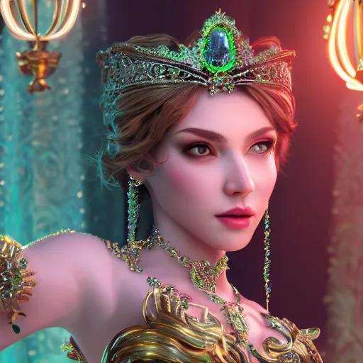 Image similar to wonderful princess of emerald with fair skin, ornate 8 k gorgeous intricate detailed, accent lighting, dramatic light, octane render