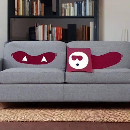 Image similar to a couch with teeth and eyes who eats people