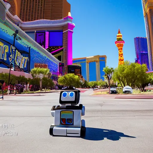 Prompt: LAS VEGAS, NV JUNE 7 2024: One of the best cutest very self-aware robots to emerge from the friendly-future-technology-portal.