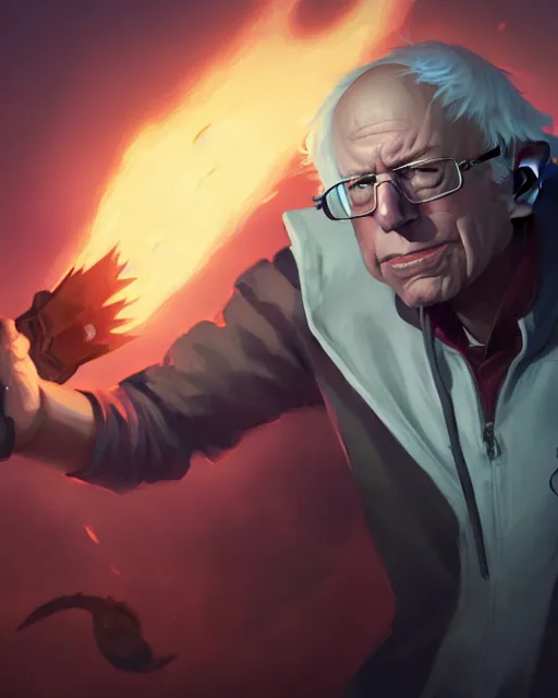 Image similar to bernie sanders as a league of legends champion, medium shot close up, details, sharp focus, illustration, by jordan grimmer and greg rutkowski, trending artstation, digital art