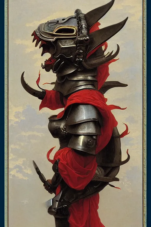 Image similar to portrait of a astronaut is a chinese dragon in armor and helmet, majestic, solemn, by bouguereau