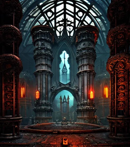 Image similar to steam necropolis, memento mori, gothic, neo - gothic, art nouveau, hyperdetailed copper patina medieval icon, stefan morrell, philippe druillet, ralph mcquarrie, concept art, steampunk, unreal engine, detailed intricate environment, octane render, moody atmospherics, volumetric lighting, ultrasharp, ominous, otherworldly