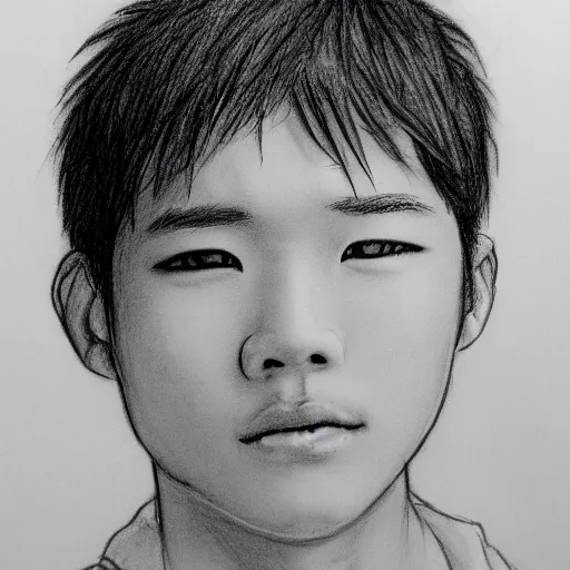 Prompt: teenage, boy, half asian, handsome, cute, close-up, 80s, utopia, pencil sketch