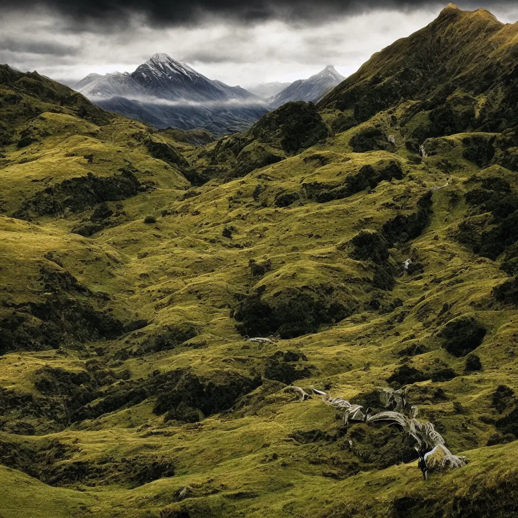 Image similar to Lord of the rings landscape in newzealand high quality