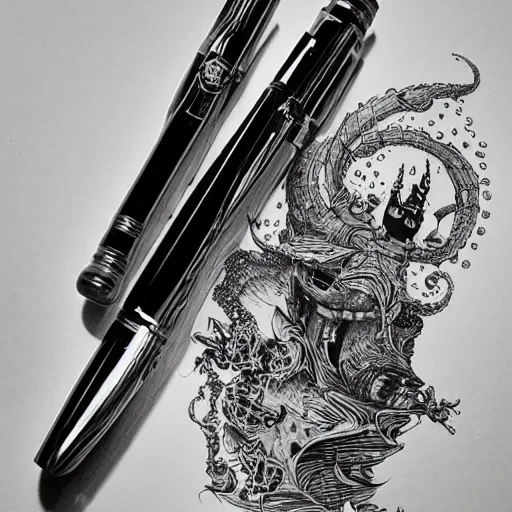 Prompt: a photo of a combat ink pen by joe fenton