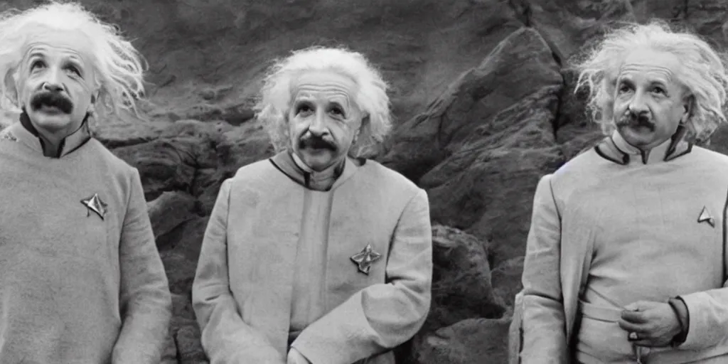 Image similar to Young Albert Einstein and Old Albert Einstein in the new Star Trek movie