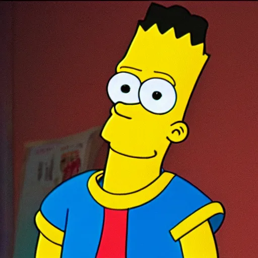 Image similar to bart simpson goes to college in the simpsons live action film, paramount pictures, directed by alan parker, full HD, cinematic lighting, award winning, anatomically correct