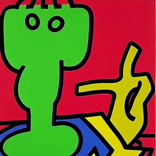 Prompt: head of a man full of things by keith haring and takashi murakami, empty green canvas, pop culture, colorful