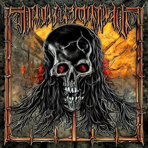 Image similar to cartoon style of a death metal album cover