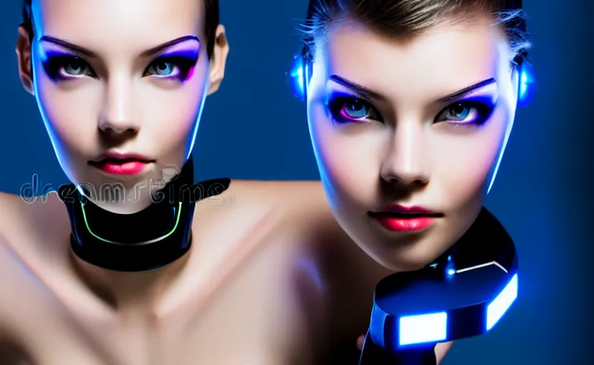 Prompt: medium shot flash photography, photograph of incredibly beautiful and alluring futuristic female cyborg looking into camera. sharp focus, technology, stock photo H 1216