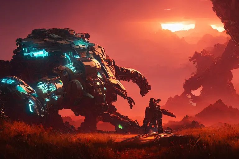 Image similar to slitherfang machine mecanical creature robot of horizon forbidden west horizon zero dawn radiating a glowing aura global illumination ray tracing hdr fanart arstation by ian pesty and alena aenami artworks in 4 k