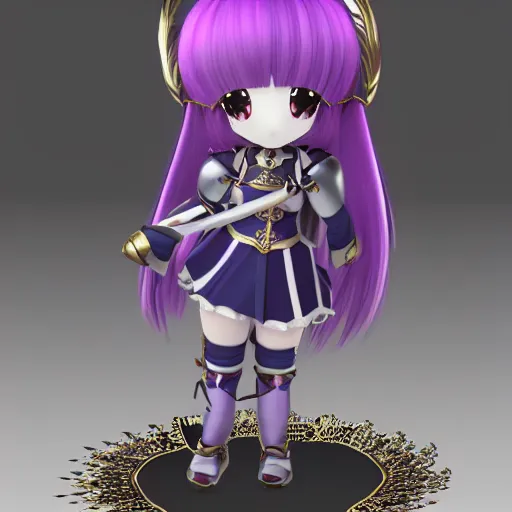 Image similar to cute fumo plush of a knight girl of a royal legion, anime girl with long hair, matcap metal reflectance, kawaii, vray