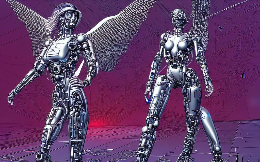 Prompt: futurist cybernetic angel, future perfect, award winning digital art by moebius