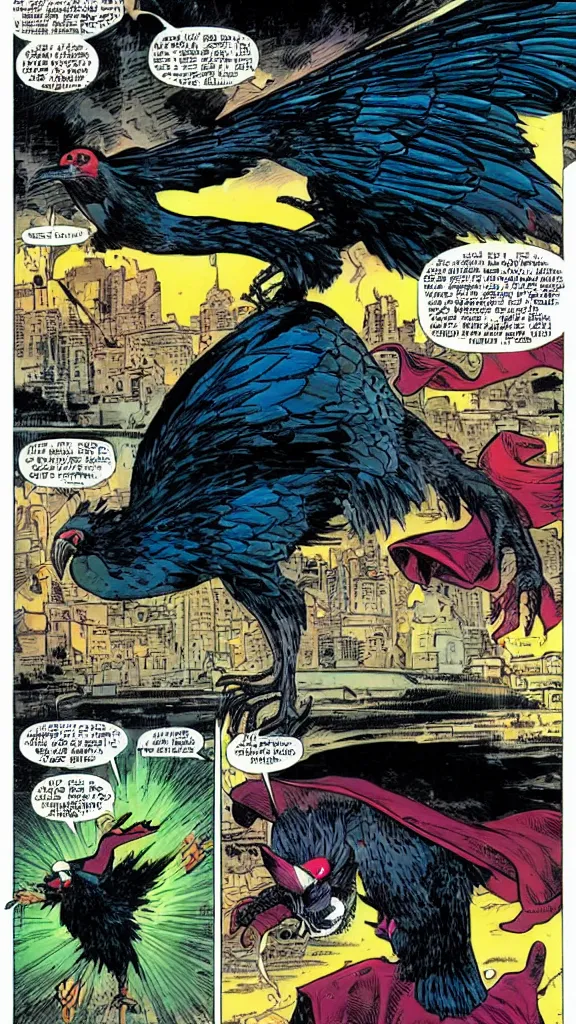 Image similar to a black chicken open an interdimensional portal in the Marvel universe, Moebius, futuristic