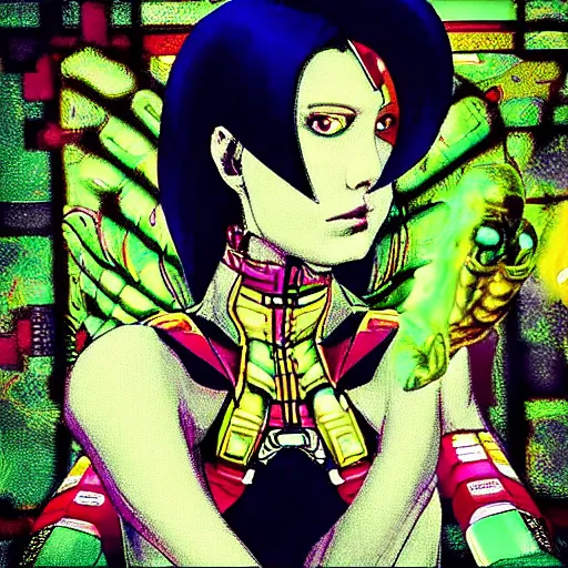 Image similar to “realistic picture of a woman goddess matrix cyberpunk alien divine deity in the style of Chie Yoshi”