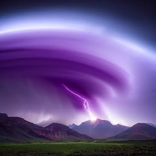 Image similar to amazing photo of a purple tornado in the sky by marc adamus, beautiful dramatic lighting