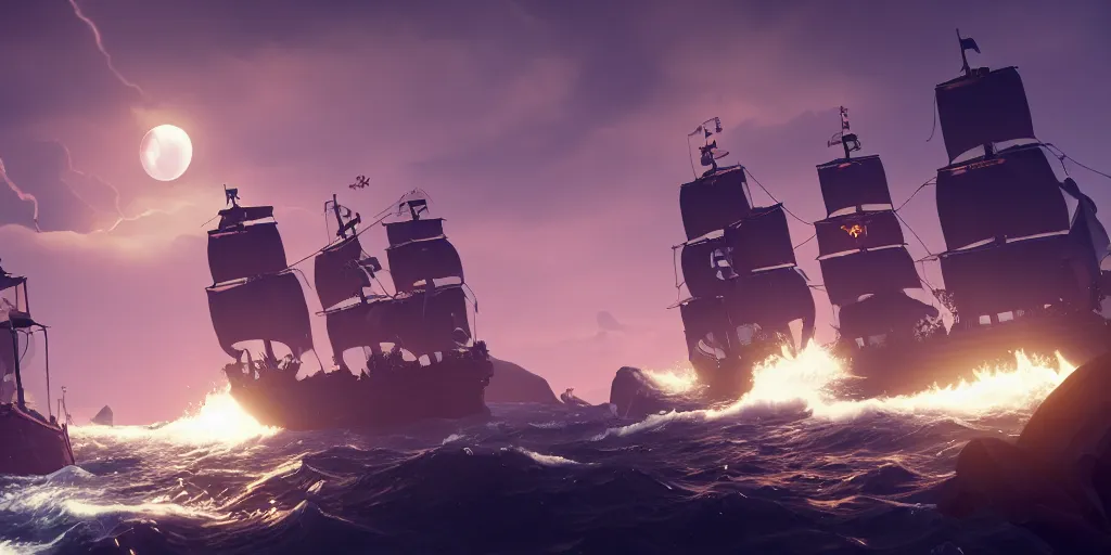 Image similar to sea of thieves screenshot, a chtulhu is visible, storm, unreal engine, digital art