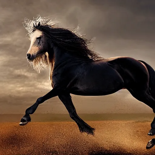 Image similar to horse galloping with a long graceful mane and shimmering coat