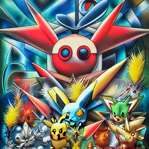 Prompt: bauhaus pokemon airbrushed hip hop album cover art, conceptual mystery pokemon, intricate detailed painting, illustration sharp detail, manga 1 9 9 0