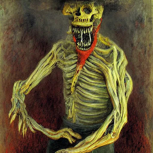 Image similar to digital art of a terrifying body horror humanoid creature painted by james ensor goya, trevor henderson and tyedied