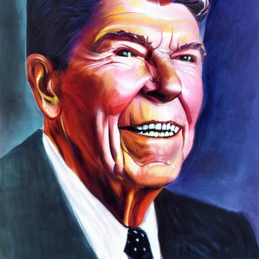 Prompt: ronald reagan painted by francis bacon