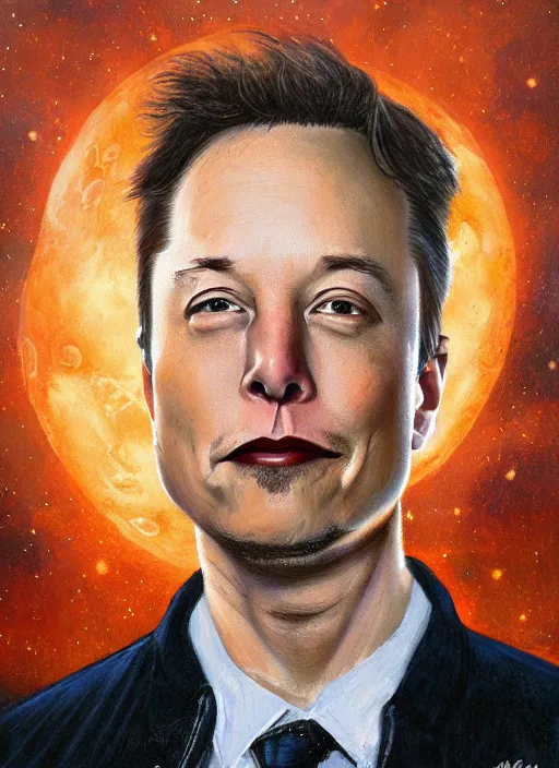 Prompt: ( ( ( portrait of elon musk ) ) ) by ed binkley, spacex, mars mission,