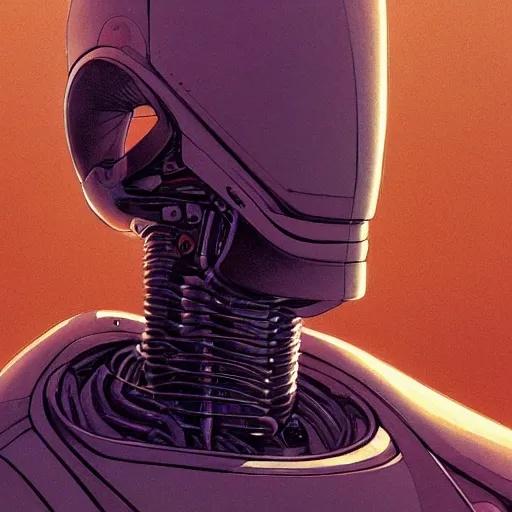 Image similar to portrait of a robot by moebius in the style of greg rutkowski