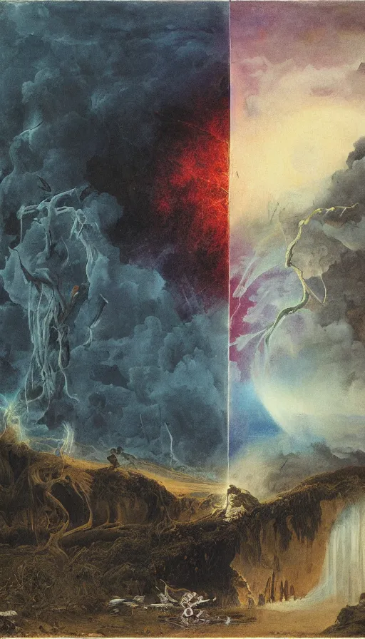 Image similar to life and death mixing together, by john martin
