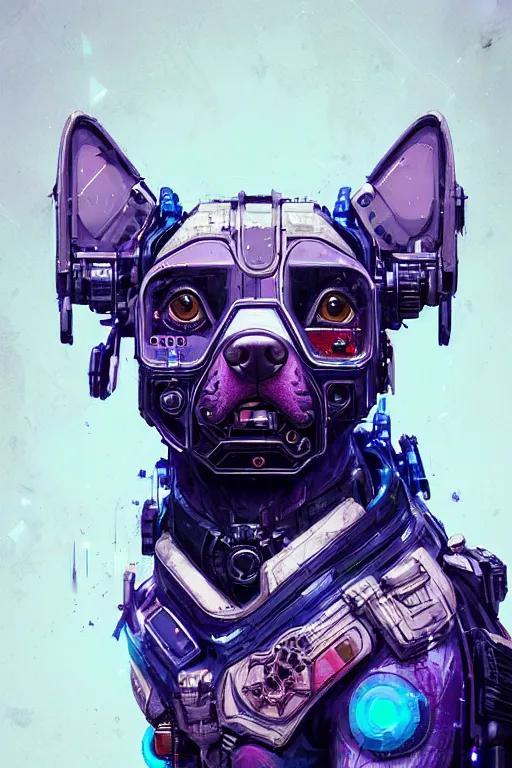 Image similar to a beautiful portrait of a cute cyberpunk dog by sandra chevrier and greg rutkowski and wlop, purple blue color scheme, high key lighting, volumetric light, digital art, highly detailed, fine detail, intricate, ornate, complex, octane render, unreal engine, photorealistic