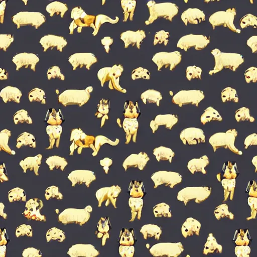 Image similar to a pattern of dogs and cats, vintage style