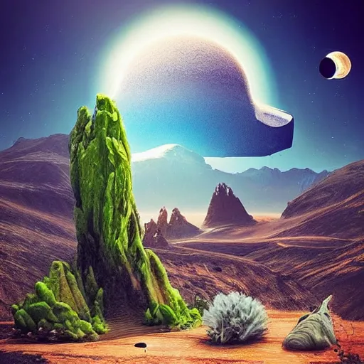 Prompt: “4k alien landscape with silicon based plants and animals”