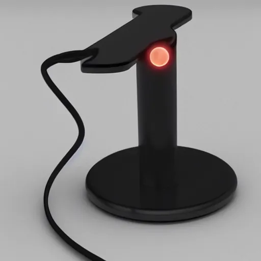 Image similar to headphone stand, futuristic, techno, cyberpunk, product design, 3 d render, 3 d concept, fun, swag, unique