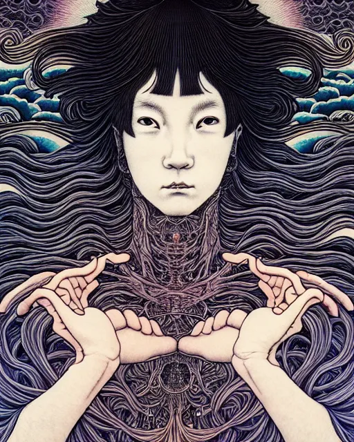 Image similar to human spirit breaking away from the body, conjuring psychedelic background, part by takato yamamoto, part by alex gray, ross tran, james jean, ultra realistic, highly detailed, 8 k, trending on artstation, symmetry