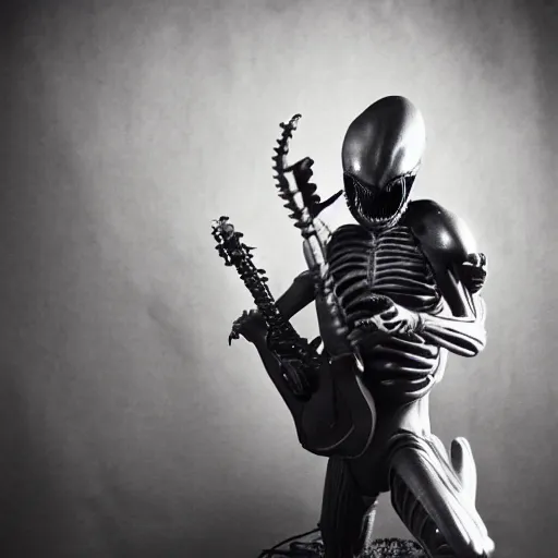 Image similar to xenomorph playing delta blues, photograph