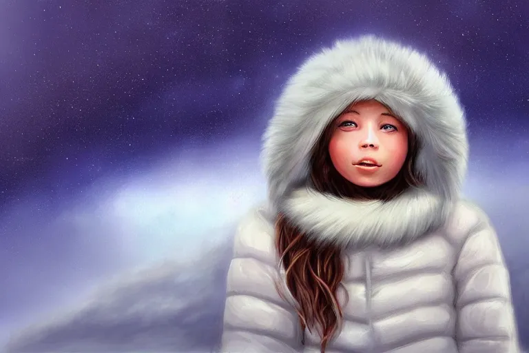 Prompt: a relaxed eskimo looking to the sky, alexy grey, digital art,