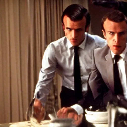 Prompt: the three sons of Emmanuel Macron in American Psycho (1999)