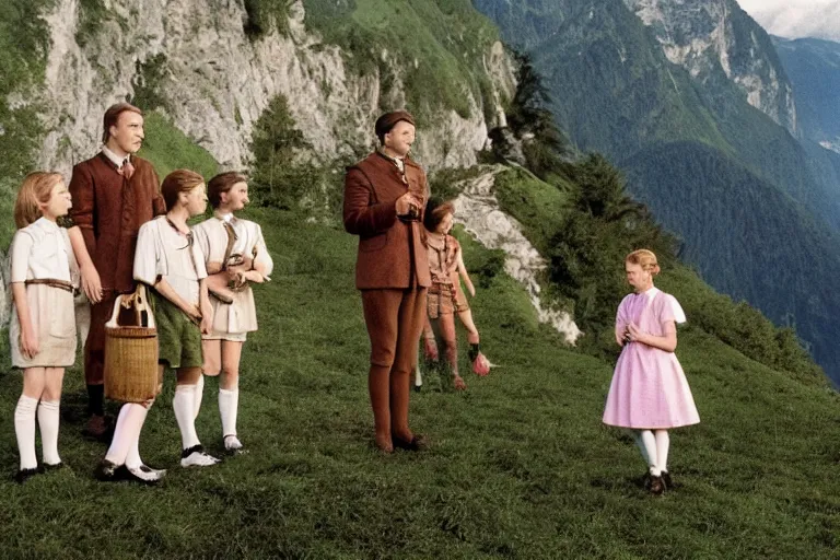 Image similar to still image from the sound of music by wes anderson, ultra detailed, finely detailed