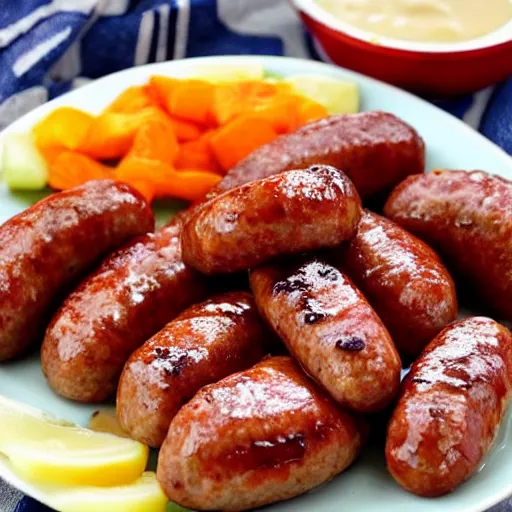 Image similar to very delicious sausage nugget bbq on plate