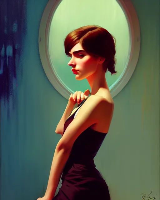 Image similar to stylized portrait by aykutmakut of an artistic pose, composition, young cute serious fancy lady, cinematic colors, realistic shaded, fine details, realistic shaded lighting poster by ilya kuvshinov, magali villeneuve, artgerm, jeremy lipkin and michael garmash and rob rey