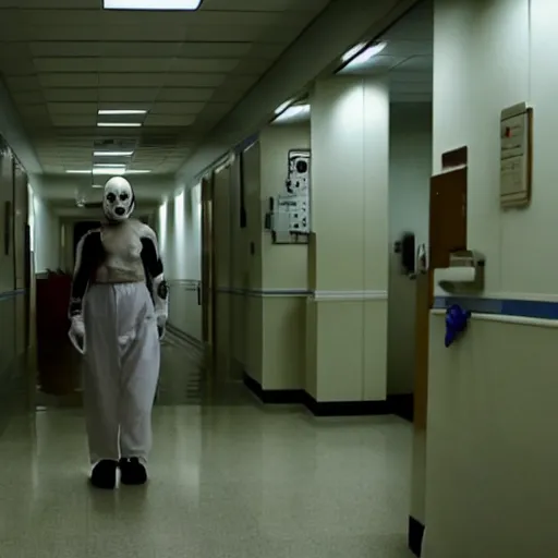 Image similar to Creepy scene in a horror movie, hospital