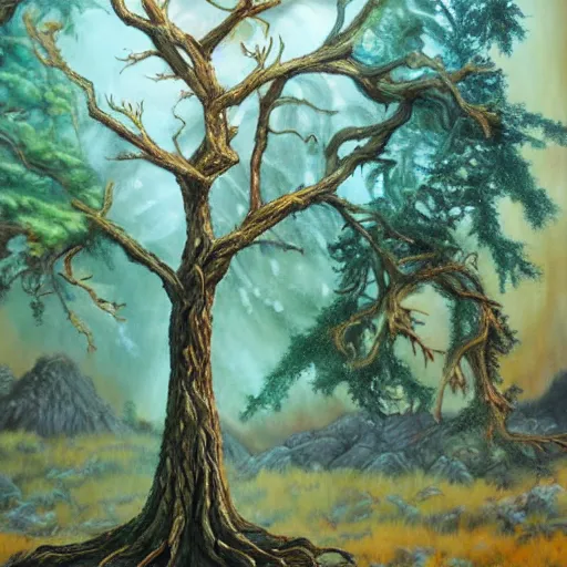 Prompt: A 38 year old tree, fantasy painting, lots of detail