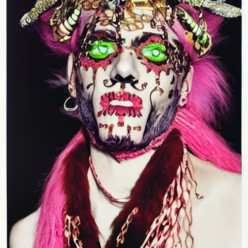 Image similar to Flamboyant necromancer!!!!!!!!!!, portrait, !!!!!!!!!fashion photography!!!!!!!, by Juergen Teller